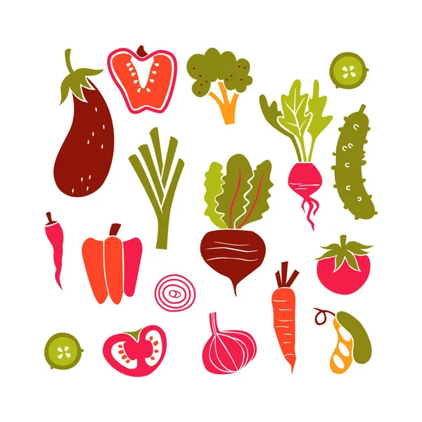 Colección Doodles Vegetales Aislados Sobre Fondo Blanco — Vector de stock