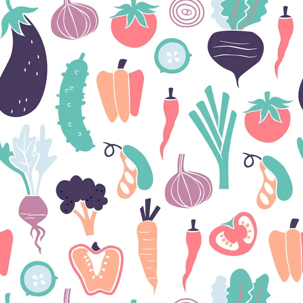 Nahtloses Muster Mit Handgezeichnetem Doodle Gemüse Auf Weißem Hintergrund — Stockvektor
