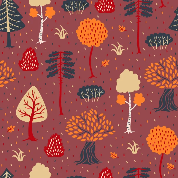 Fondo Sin Fisuras Con Árboles Abstractos Patrón Bosque Vectorial — Vector de stock