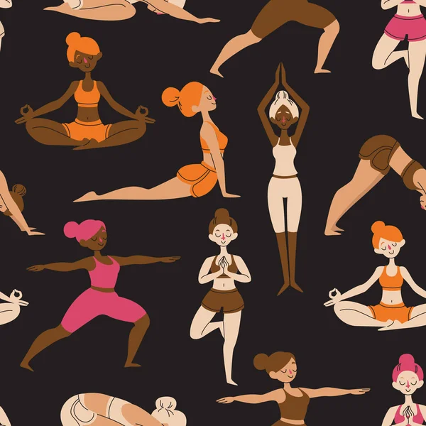 Yoga Vectorial Plantea Patrón Repetición Sin Costuras Fondo Vectorial Dibujado — Archivo Imágenes Vectoriales