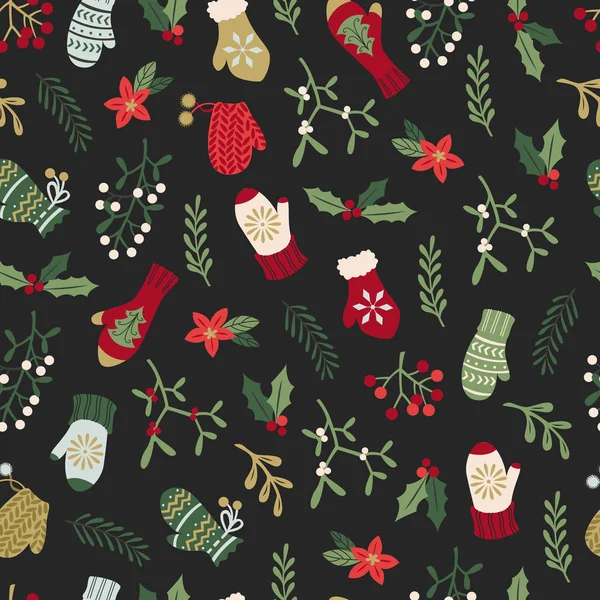 Elle çizilmiş Noel desenle Mittens ve ökseotu Doodle tarzı