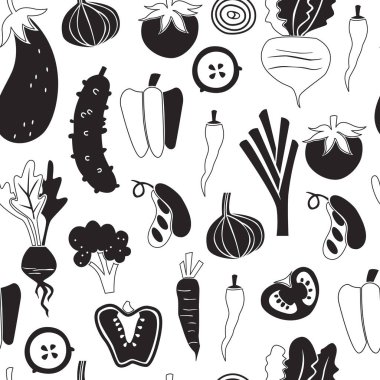 Sağlıklı gıda ile Seamless modeli. Elle çizilmiş Doodle sebze