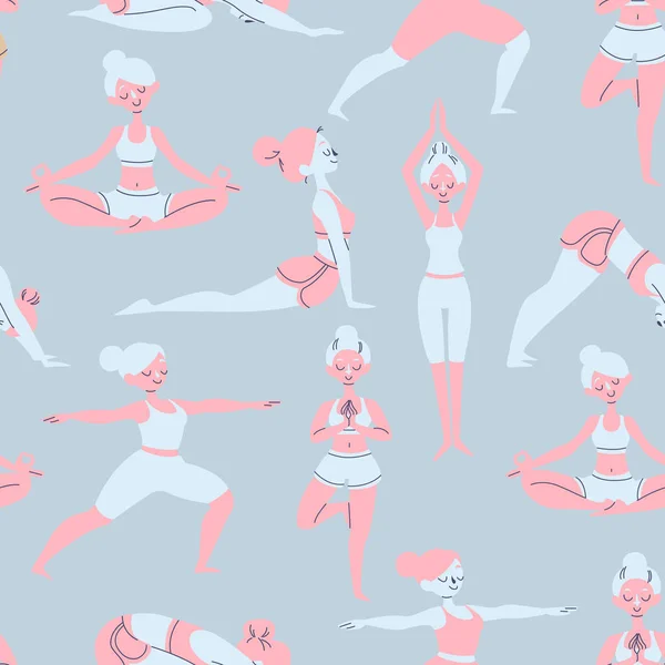 Poses Yoga Vectoriel Modèle Répétition Sans Couture Fond Vectoriel Dessiné — Image vectorielle