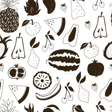 Beyaz arka planda karalama tropikal meyveleri olan kusursuz desen