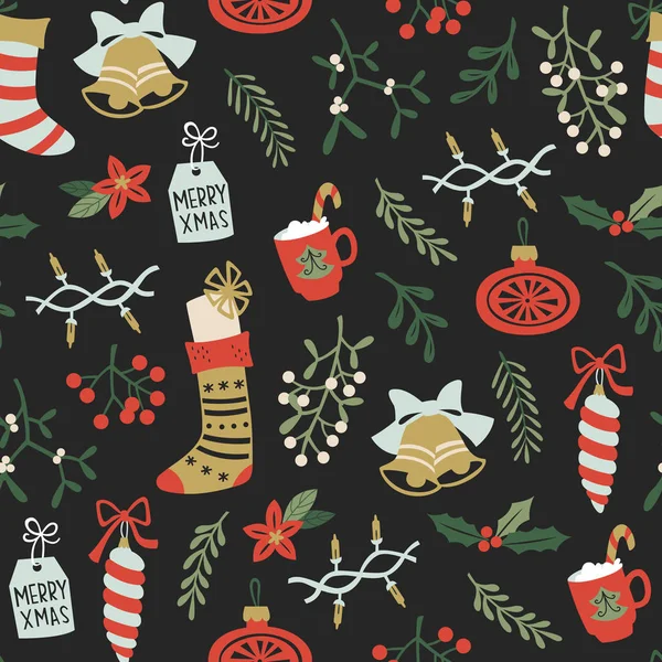 Sorunsuz kış Noel desen çorap. Noel vektör Doodle çizim. 