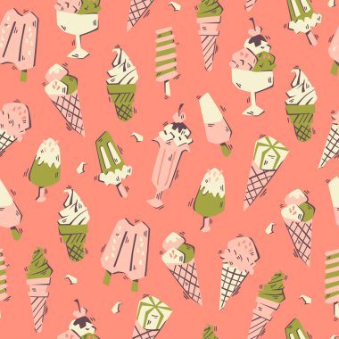 Güzel elle çizilmiş Doodle dondurma desen. Sorunsuz vektör arka plan.