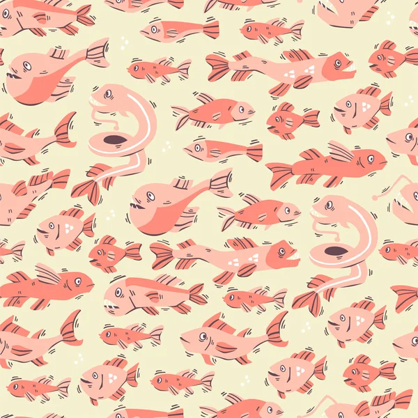 Modèle Sans Couture Avec Différents Poissons Illustration Vectorielle Caniche — Image vectorielle