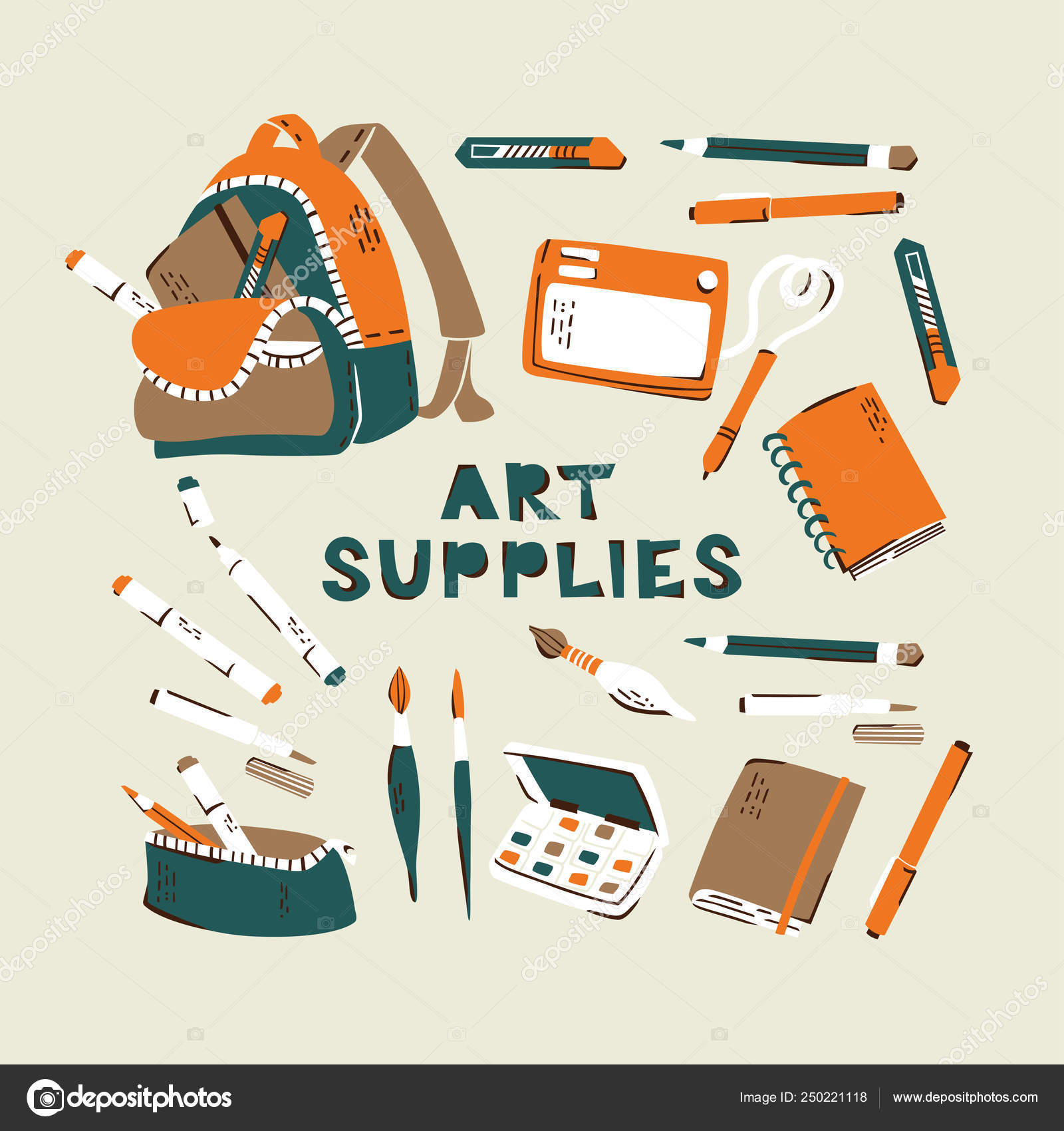 Vector Illustration Set of Art Supplies, Art Instruments for Painting.  Stock Vector by ©kgopkina.gmail.com 250221118