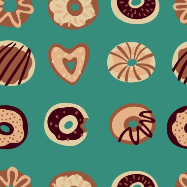 Elle çizilmiş Donuts Seamless Modeli doodle.