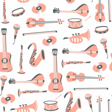 Beyaz Arka Plan'da Soyut Müzik Dikişsiz Desen.