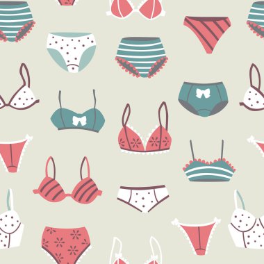 Lady's Underwear ile Dikişsiz Arka Plan. Vektör Karalama Elemanı