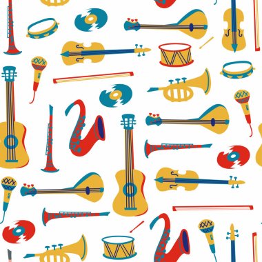 Beyaz Arka Plan'da Soyut Müzik Dikişsiz Desen.