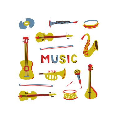 Soyut Müzik El Çizimi Vektör Sembolleri. 