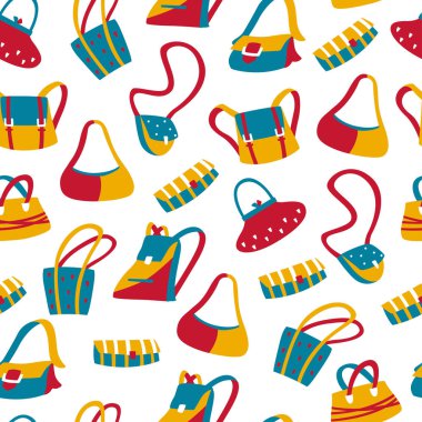 Beyaz Arka Plan Üzerinde Kadın Çanta Vektör Desen. 