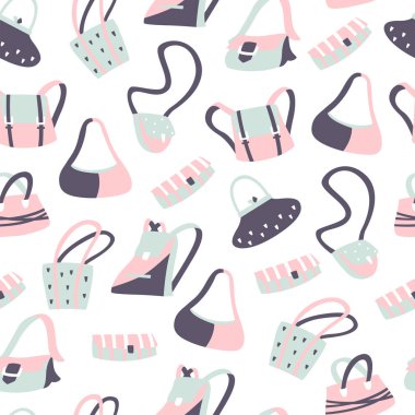 Beyaz Arka Plan Üzerinde Kadın Çanta Vektör Desen. Dikişsiz Vektör Arka Planı.