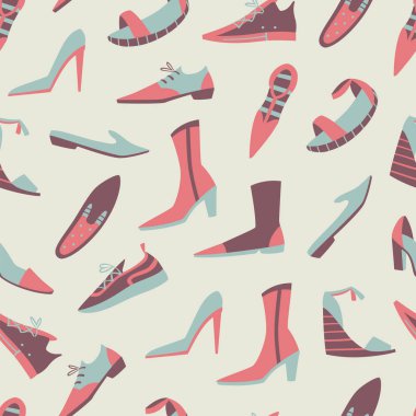 Vektör El Çizilmiş Doodle Ayakkabı Desen. Dikişsiz Vektör Backgroun