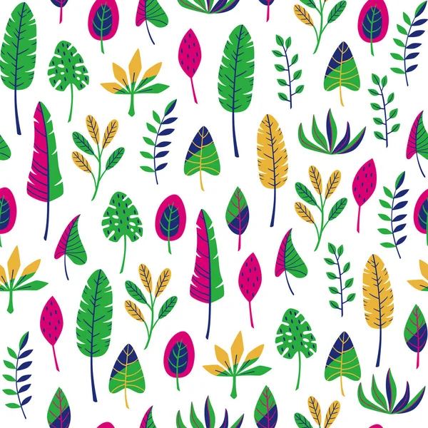 Exotic Jungle Plants Seamless Pattern on White Background. — Stock Vector