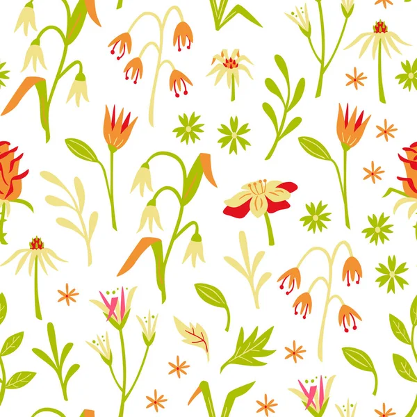 Motif Floral Coloré Sans Couture Avec Des Fleurs Des Herbes — Image vectorielle