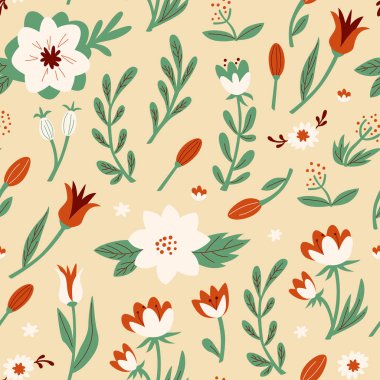 Kır çiçekleri desen. Çiçek ile şirin Seamless Modeli. 