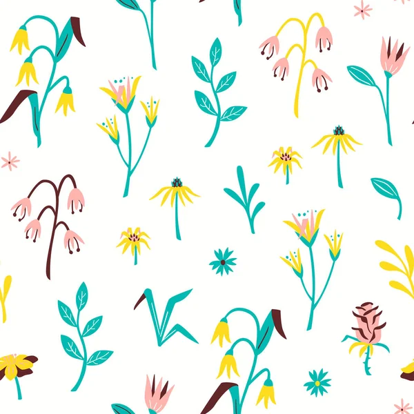 Modèle floral sans couture dessiné à la main vectoriel avec des fleurs et des feuilles dans le style Caniche . — Image vectorielle