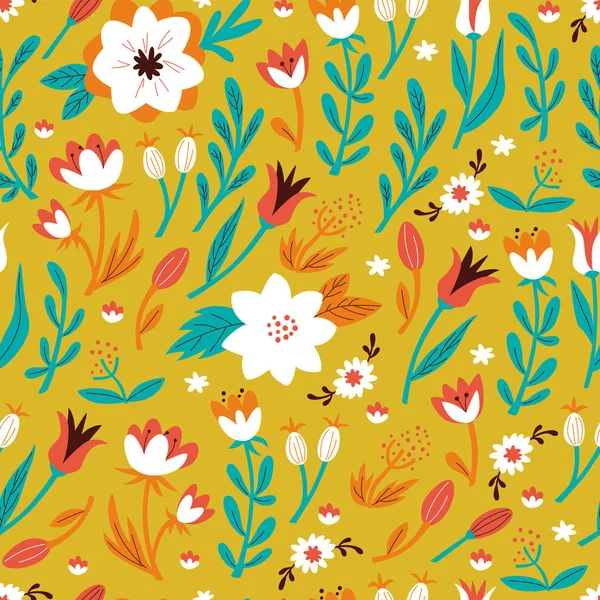 Motif floral sans couture. Illustration vectorielle dessinée à la main . — Image vectorielle