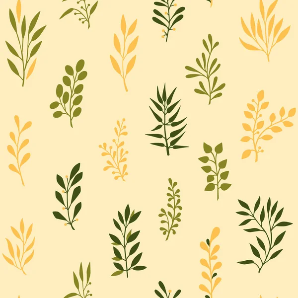 Бесшовный абстрактный шаблон с элементами трав. Симпатичный бесшовный орнамент с листьями . — стоковый вектор