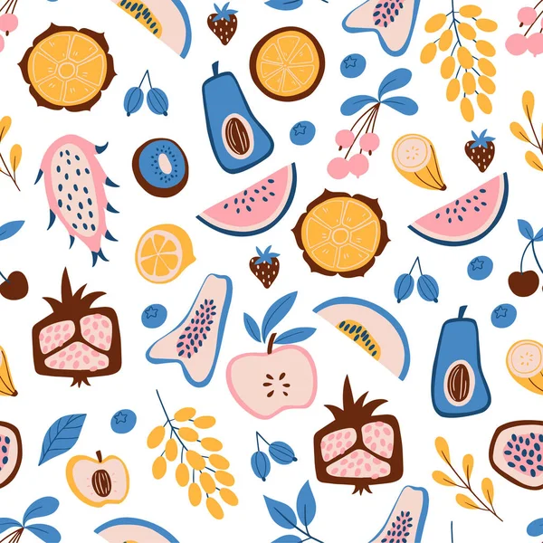 Modèle Sans Couture Avec Des Fruits Tropicaux Doodle Sur Fond Vecteurs De Stock Libres De Droits