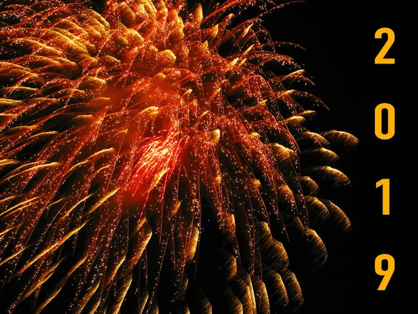 Frieworks Licht Hemel Met Schitterende Weergeven Gelukkig Nieuwjaar 2019 Achtergrond — Stockfoto