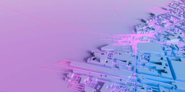 Tekno mega şehir; kentsel ve geleceksel teknoloji kavramları, orijinal 3D tasarım