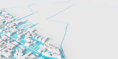 Tekno mega şehir; kentsel ve geleceksel teknoloji kavramları, orijinal 3D tasarım