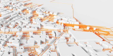 Tekno mega şehir; kentsel ve geleceksel teknoloji kavramları, orijinal 3D tasarım