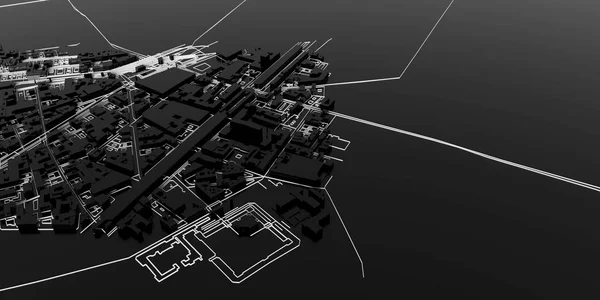 技术特大城市 城市和未来技术概念 原始3D渲染 — 图库照片