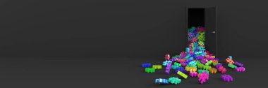 Kapıdan dışarı orijinal 3d render girmek sonsuz etiketi simgeler.