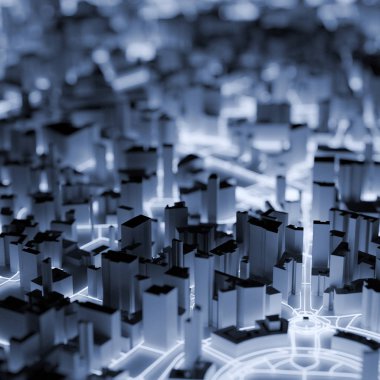 Tekno mega şehir; kentsel ve geleceksel teknoloji kavramları, orijinal 3D tasarım