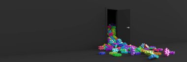 Kapıdan dışarı orijinal 3d render girmek sonsuz etiketi simgeler.