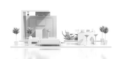 3 boyutlu model beyaz fuar standı 