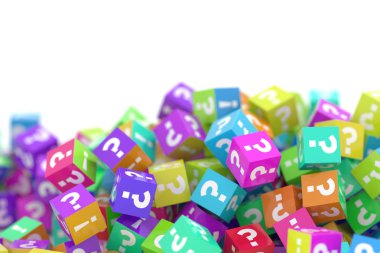 Infinite cubes with question and exclamation marks, 3d rendering clipart