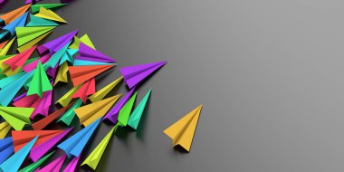 gri arka plan üzerinde renkli 3d origami kağıt uçaklar