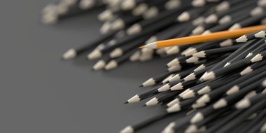 Sonsuz kalemler arka plan, eğitim ve yaratıcılık teması, orijinal 3D oluşturma