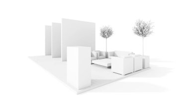 Beyaz 3D ticaret kiosk modeli, tanıtım ve promosyon