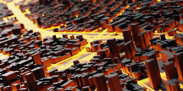 3D altın kahverengi kentsel ve fütüristik şehir binaları modeli 