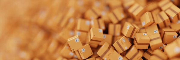 Бесконечное количество коробок, транспортная и логистическая концепция, оригинальная трехмерная иллюстрация
