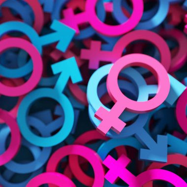 colorful pink blue Male and female infinite signs, 3d rendering  clipart