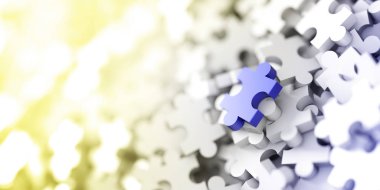 Beyaz Jigsaw arka plan, 3d puzzle parçaları mor