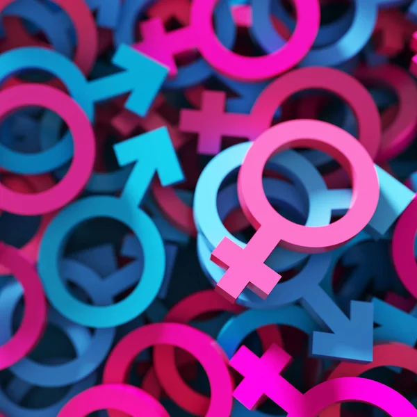renkli pembe mavi erkek ve dişi sonsuz işaretleri, 3d render 