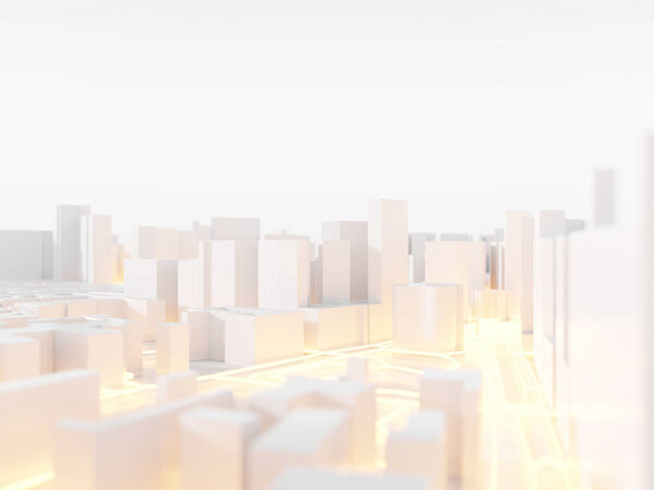 Light urban and futuristic city buildings model