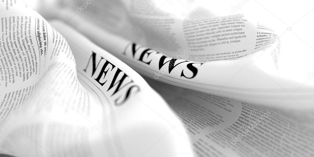 Abstract newspaper in fluid curve shapes, 3d rendering