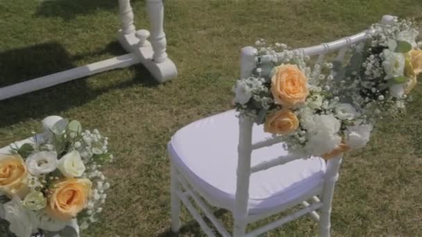 Video Decorated Chairs Flowers Wedding Ceremony — Stock Video