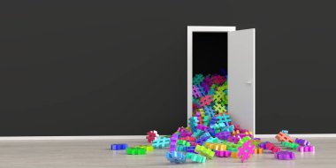 Kapıdan dışarı orijinal 3d render girmek sonsuz etiketi simgeler