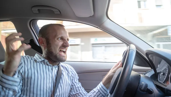 Agressieve Gekke Stuurprogramma Man Auto — Stockfoto